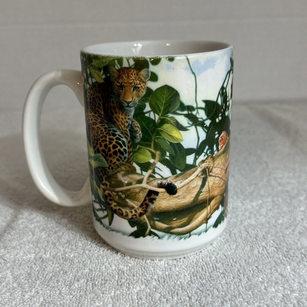 CUPPA Jungle Coffee Mug St. Petersburg, Florida USA Leopard Parrots Monkeys